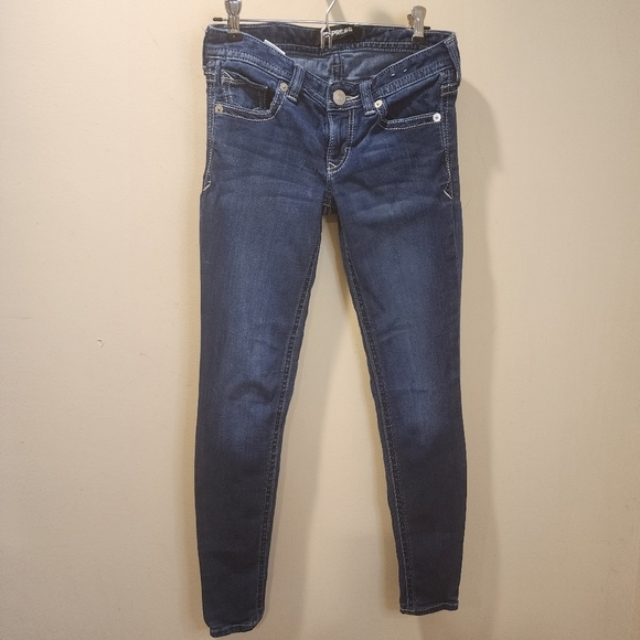 Express washed blue skinny low rise jeans 2R - Picture 6 of 12